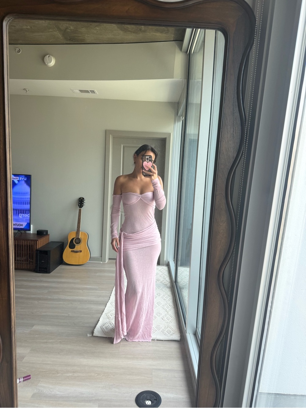Meshki Boutique Blush Pink Off-Shoulder Maxi Dress
